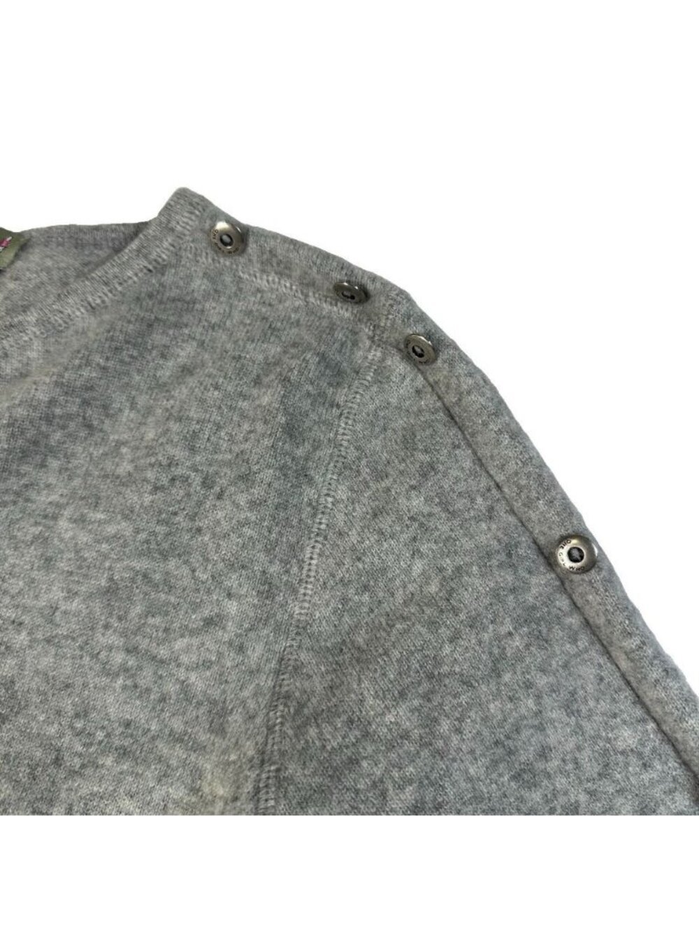 One Girl Who 100% Cashmere Gray Knit Sweater Large Button Sleeve Shoulder Crew - Picture 7 of 12